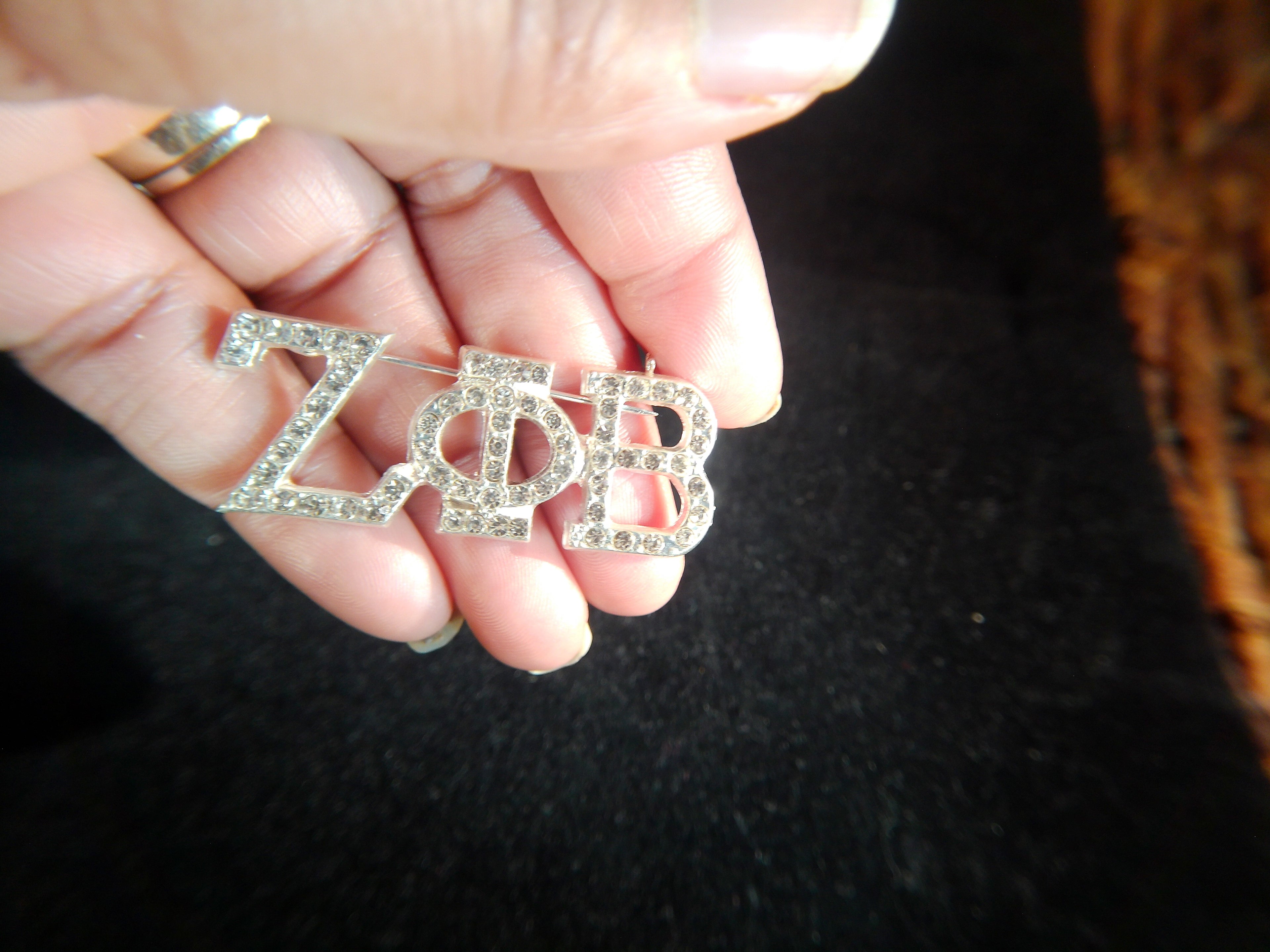 Zeta Phi Beta Inspired Pin Brooch with Bling Rhinestones silver trim