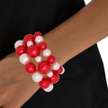 Delta Siigma Theta Red and White Pearl 3 Pcs DST Bracelets|Stretch to Fit
