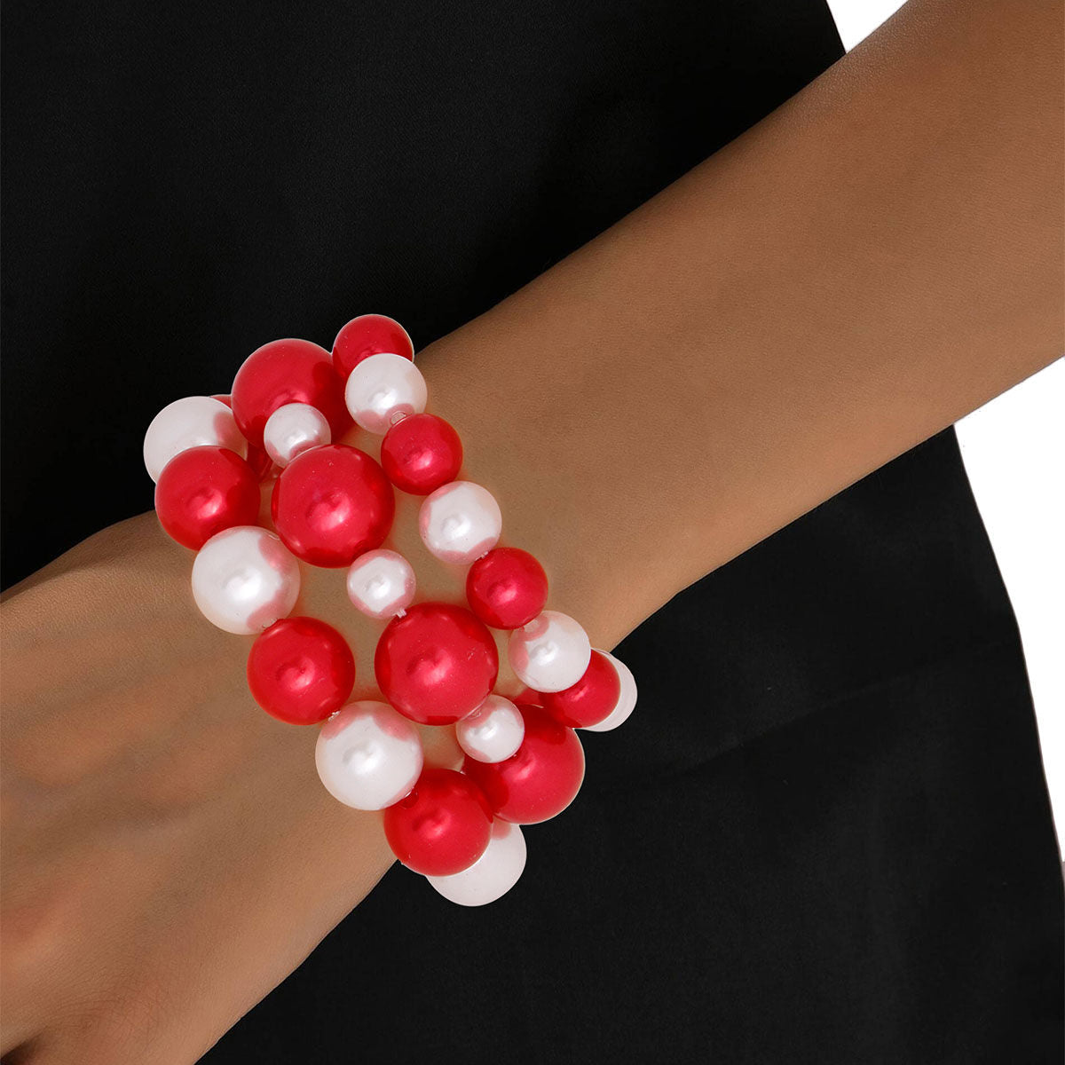 Delta Siigma Theta Red and White Pearl 3 Pcs DST Bracelets|Stretch to Fit