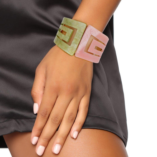 AKA Alpha Kappa Alpha Inspired Marbled Pink Green Art Deco Cuff Bracelet