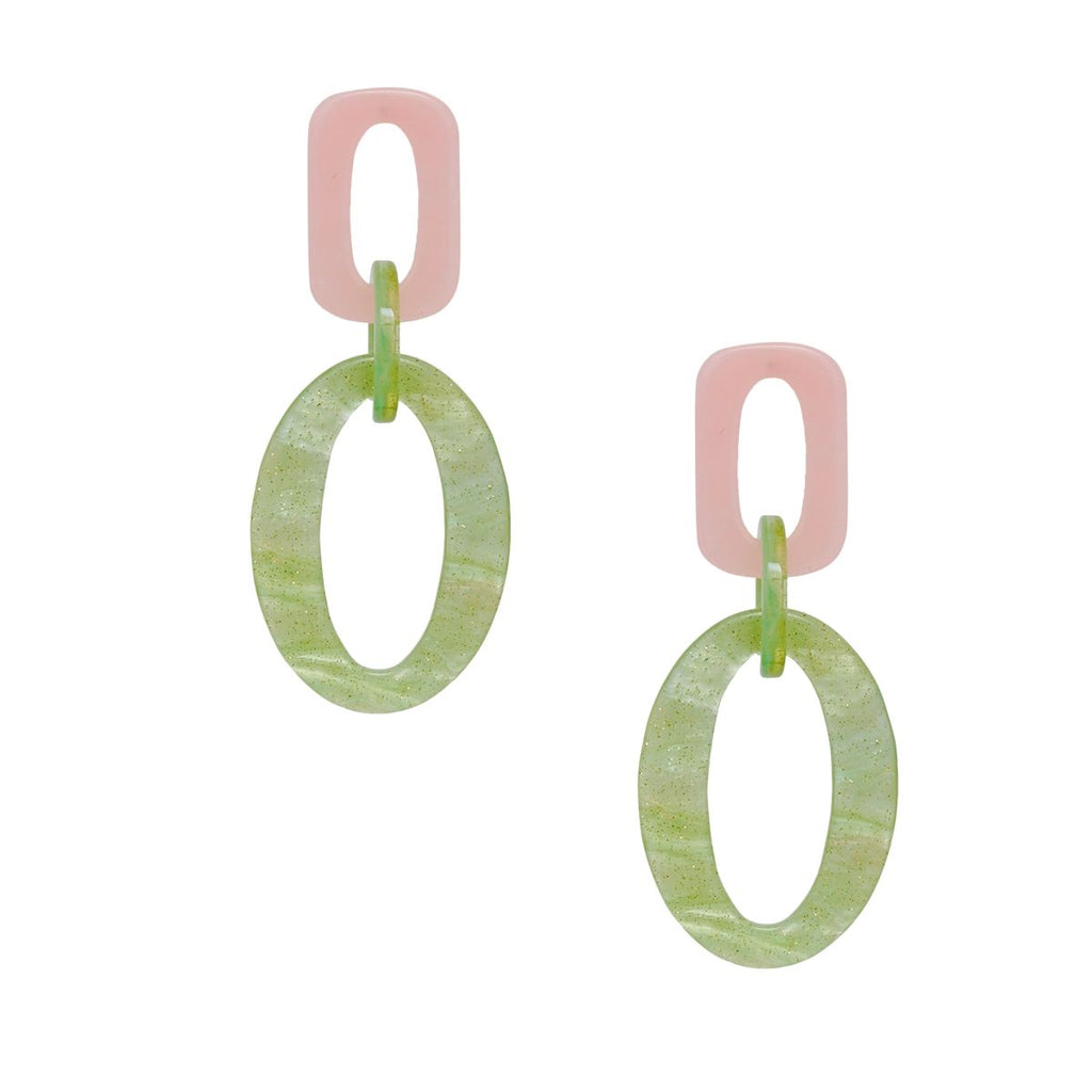 AKA Drop Pink Green Geometric Link Earrings