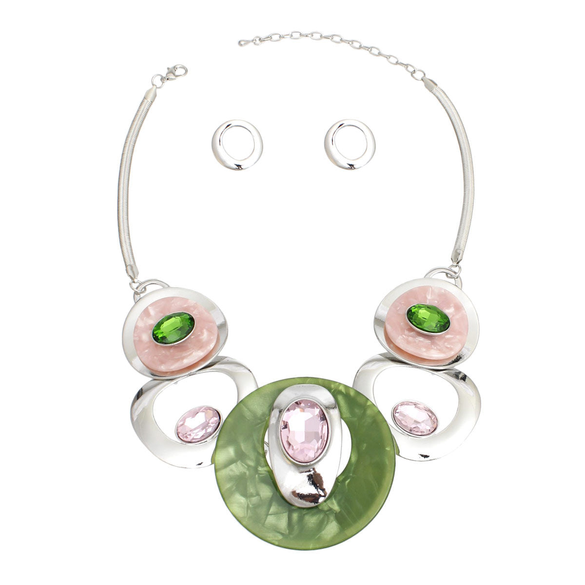 AKA Pink and Green Alpha Kappa Alpha Circular Bib for Women Jewelry 