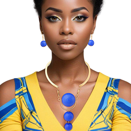 Sigma Gamma Rho Inspired Choker Blue Ball Drop Rigid Collar for Women