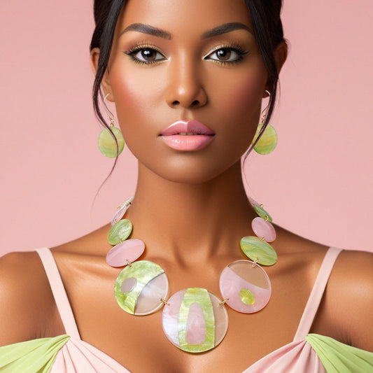 AKA Alpha Kappa Alpha Inspired Pink Green Disc Collar Necklace for Women