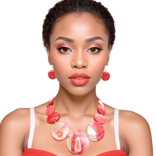 DST Delta Sigma Theta Inspired Necklace Red Disc Collar Set for Women