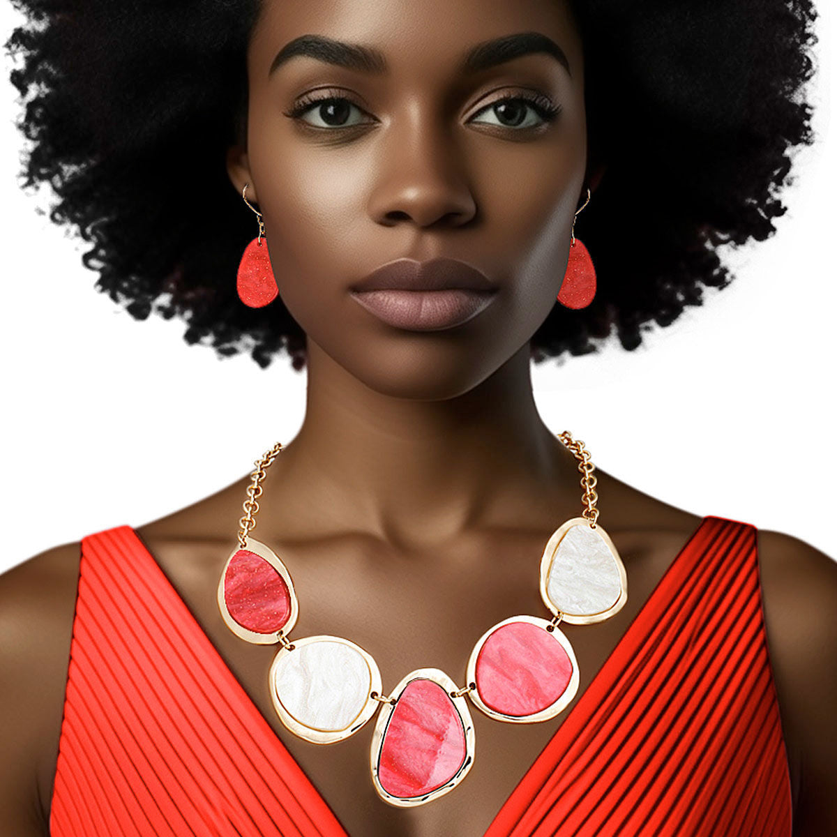 DST Delta Sigma Theta Inspired Marbled Red White Gold Chain for Women