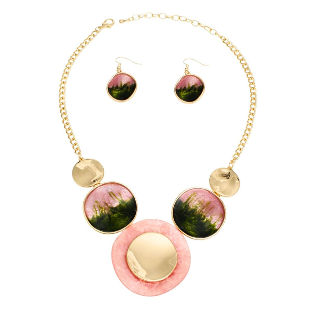 AKA Collar Pink Green Gradient Gold Disc Necklace