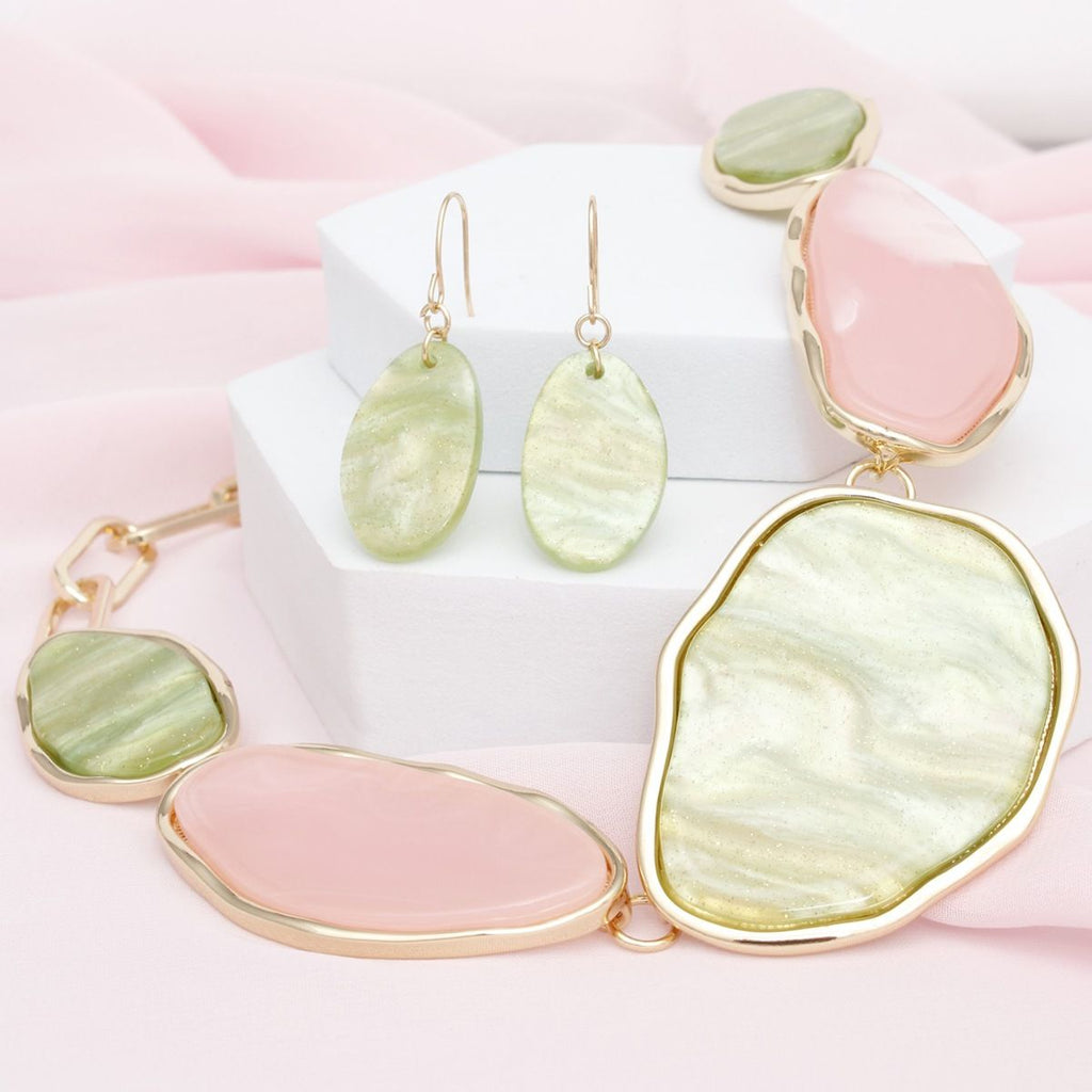 AKA Soror Collar Pink Green Agate Marbled Necklace