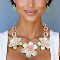 AKA Collar Marbled Pink Green Links 3D Flower Set