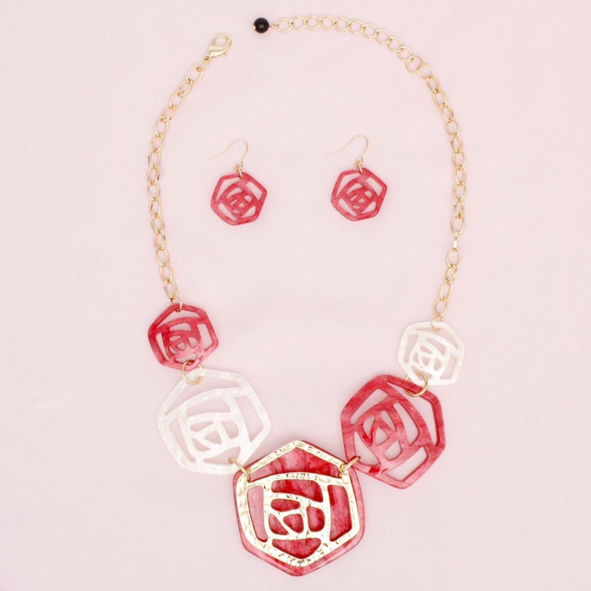 DST Soror Collar Red White Roses Marbled Necklace