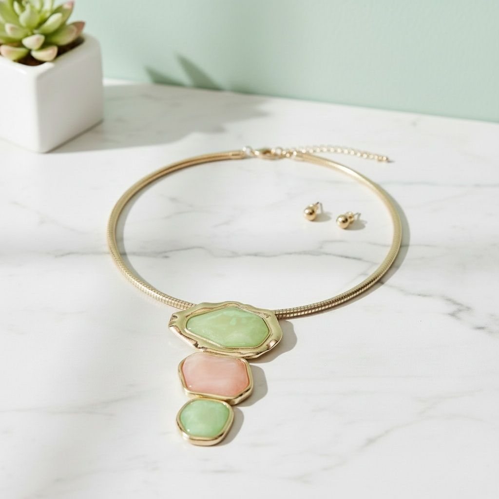 AKA Pink Green Dimensional Pendant Necklace