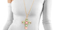 AKA Pendant Pink Green Cross Gold Chain Necklace