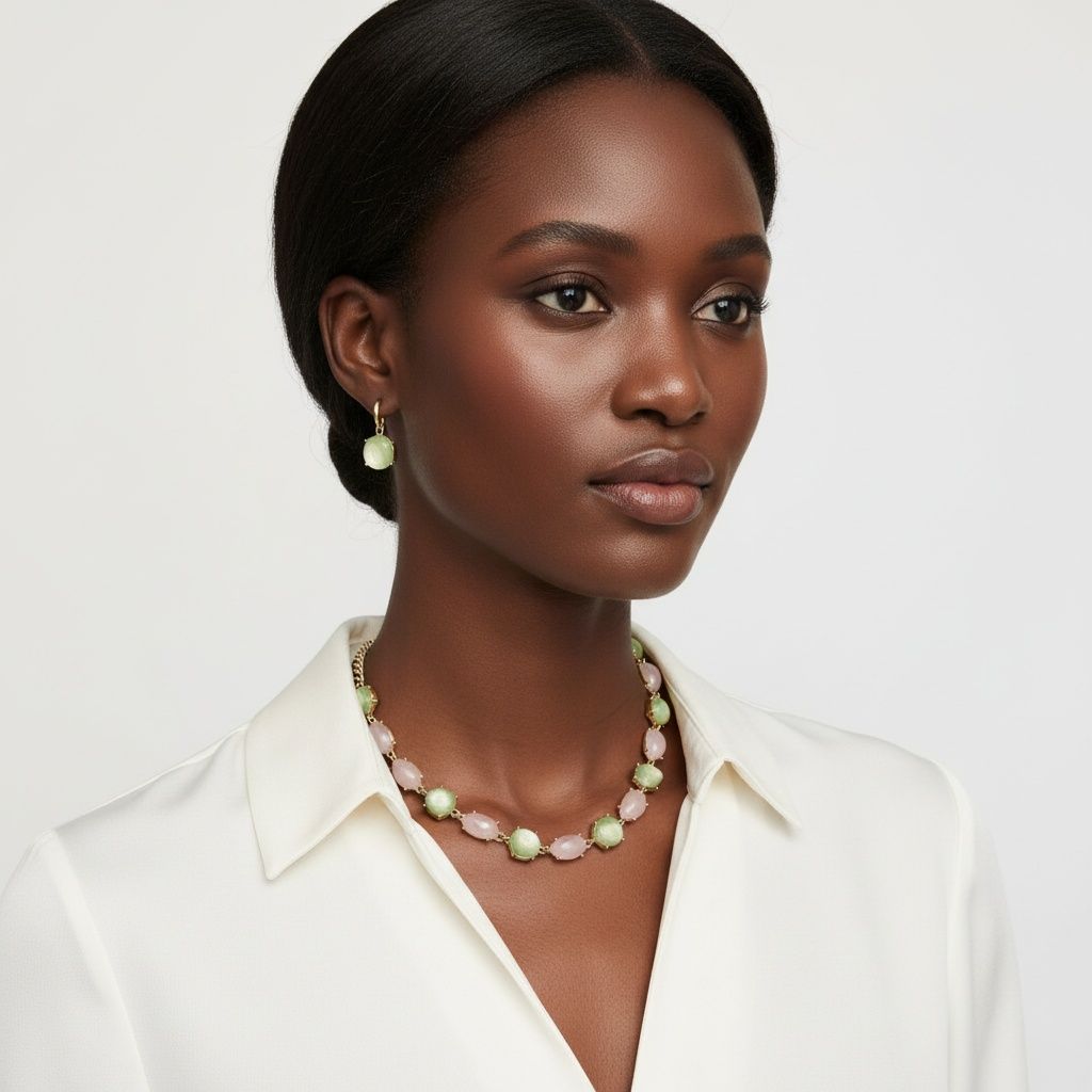 AKA Pink and Green Linked Gold Chain Necklace