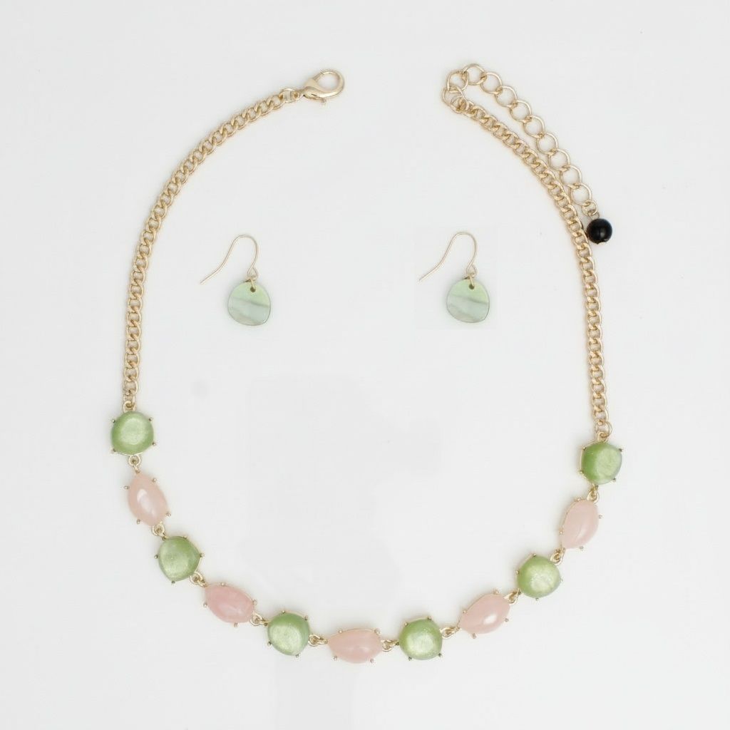 AKA Pink and Green Linked Gold Chain Necklace