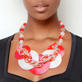 Red and White DST Beaded Disc Necklace Set