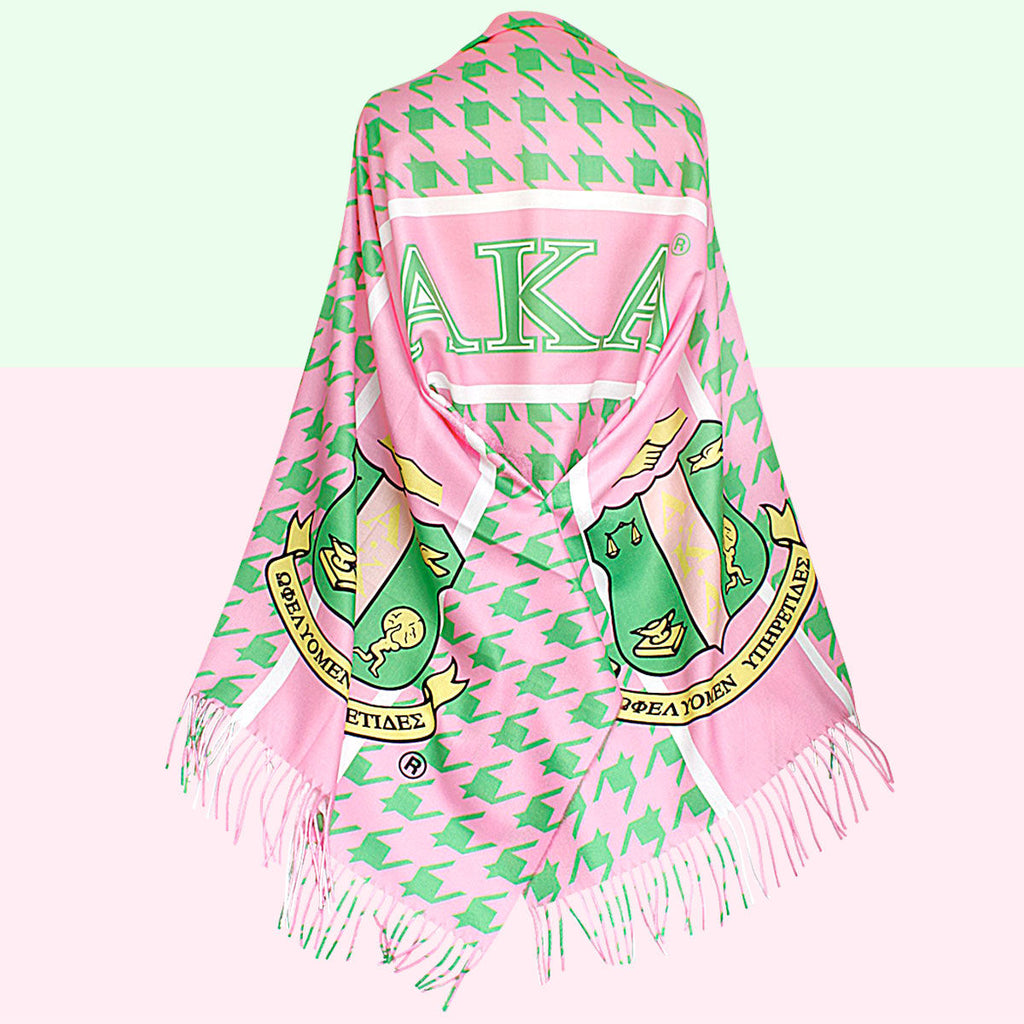 Alpha Kappa Alpha  AKA Pink Green Houndstooth Fashion Shawl Scarf