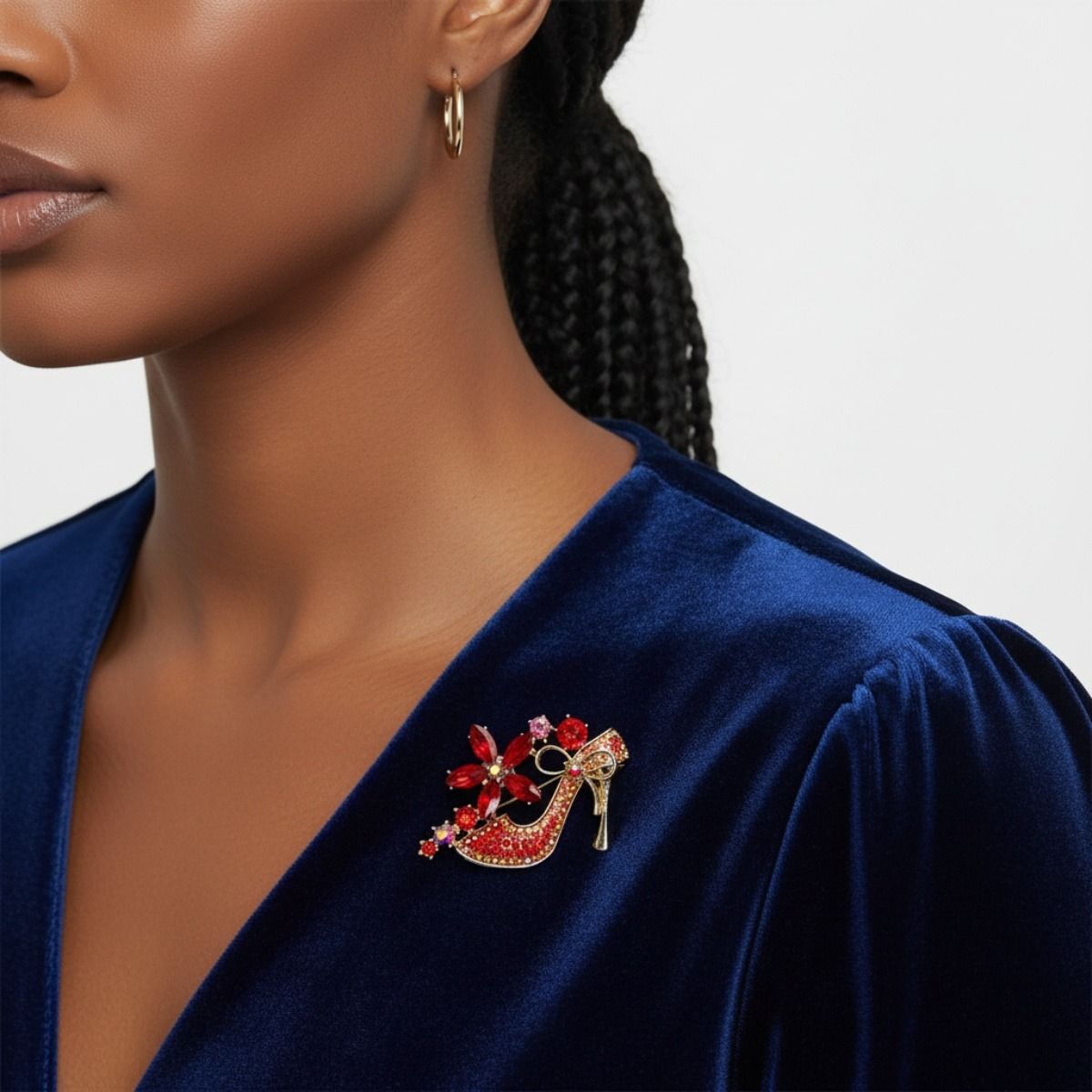 Brooch Red Crystal High Heel Flower Gold Pin