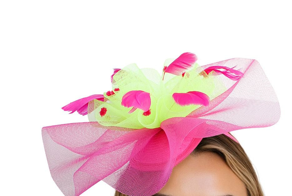 AKA Sorority Pink Green Ruffle Feather Fascinator