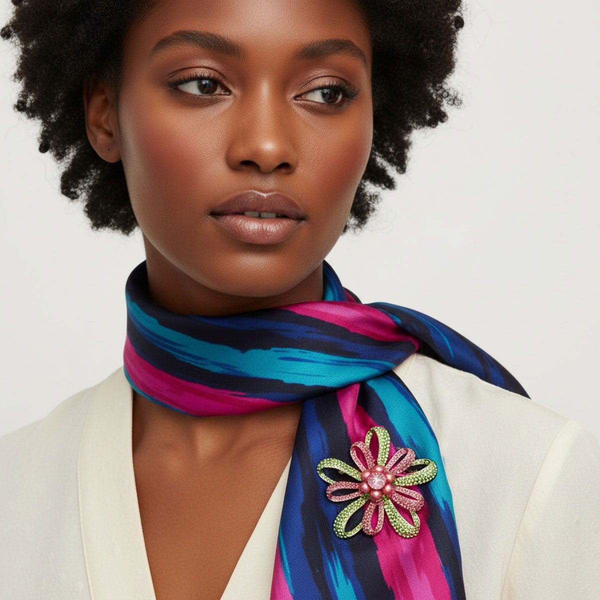 Brooch AKA Large Pink Green Stone Loop Pearl Pin