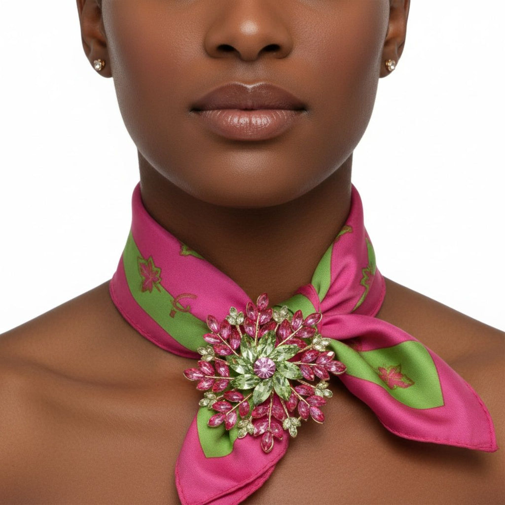 Brooch Large AKA Pink Green Snowflake Flower Pin