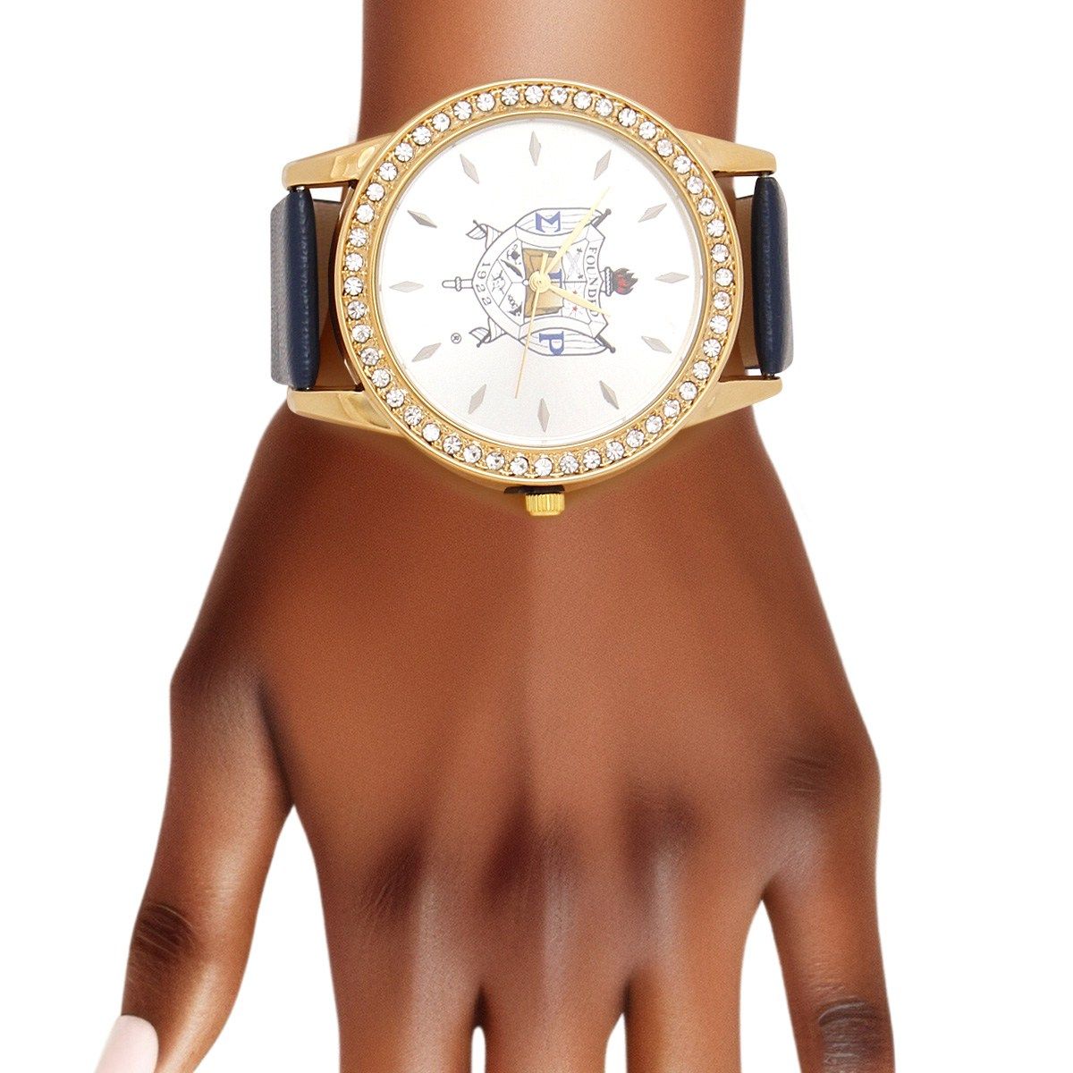 Sigma Gamma Rho SGRHO Blue Leather Gold Sun Cut Dial Watch Women