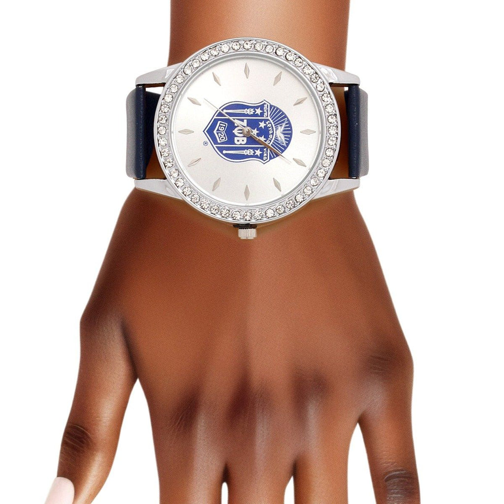 Zeta Phi Beta ZPB Blue Leather Silver Sun Cut Dial Watch Women