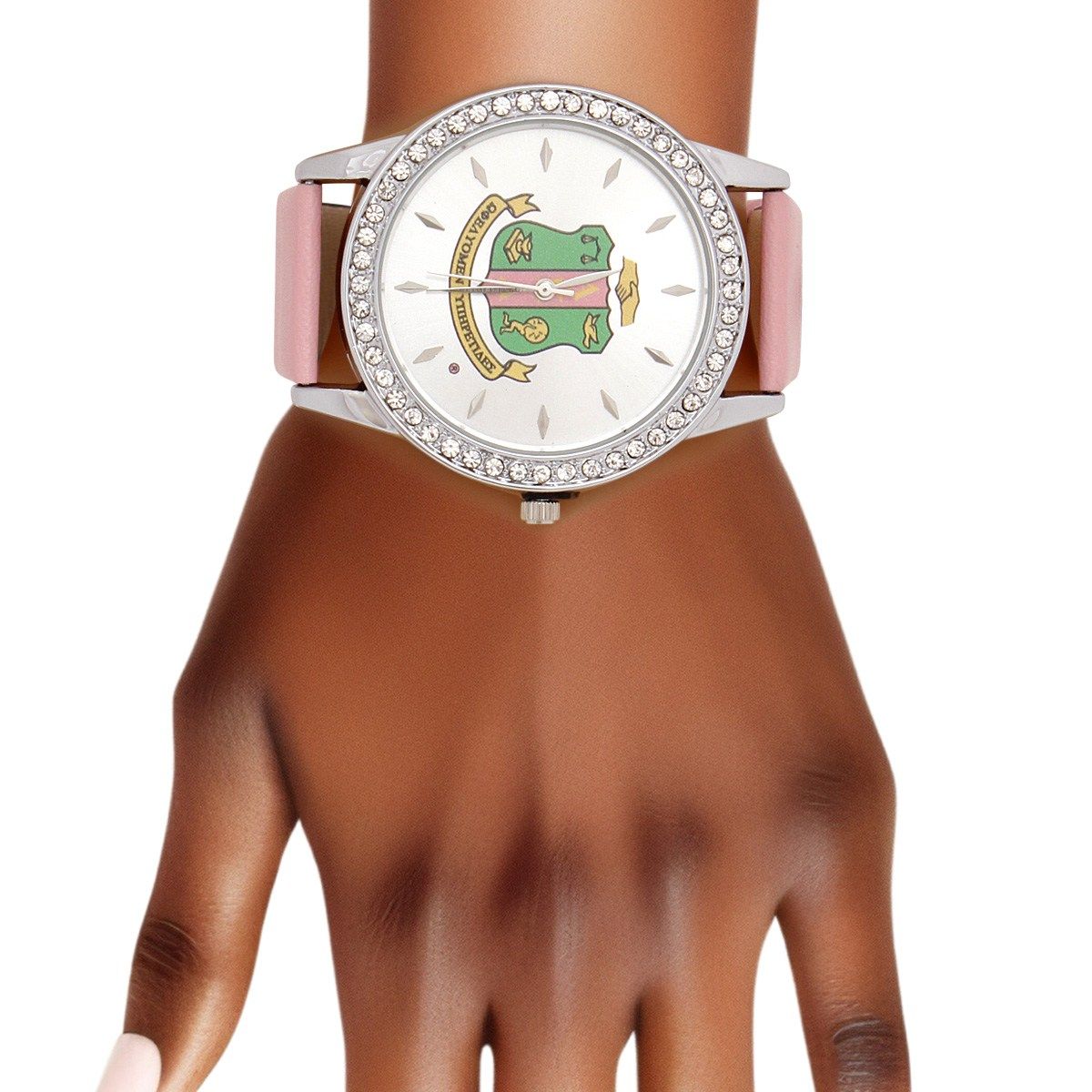AKA Pink Leather Silver Sun Cut Dial Watch Alpha Kappa Alpha Women