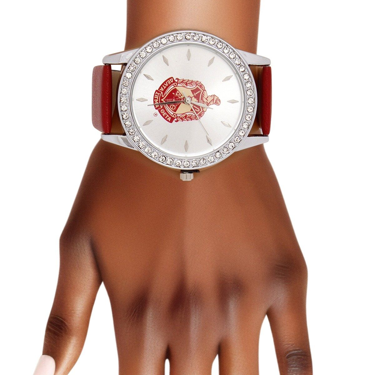 Delta Sigma Theta Watch DST Red Leather Silver Sun Cut Dial Watch Women