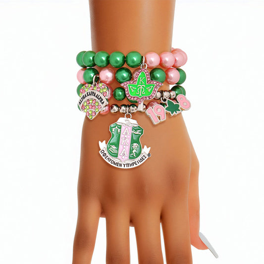 AKA Sorority Inspired Pink Green Pearl Bracelets Pink & Green