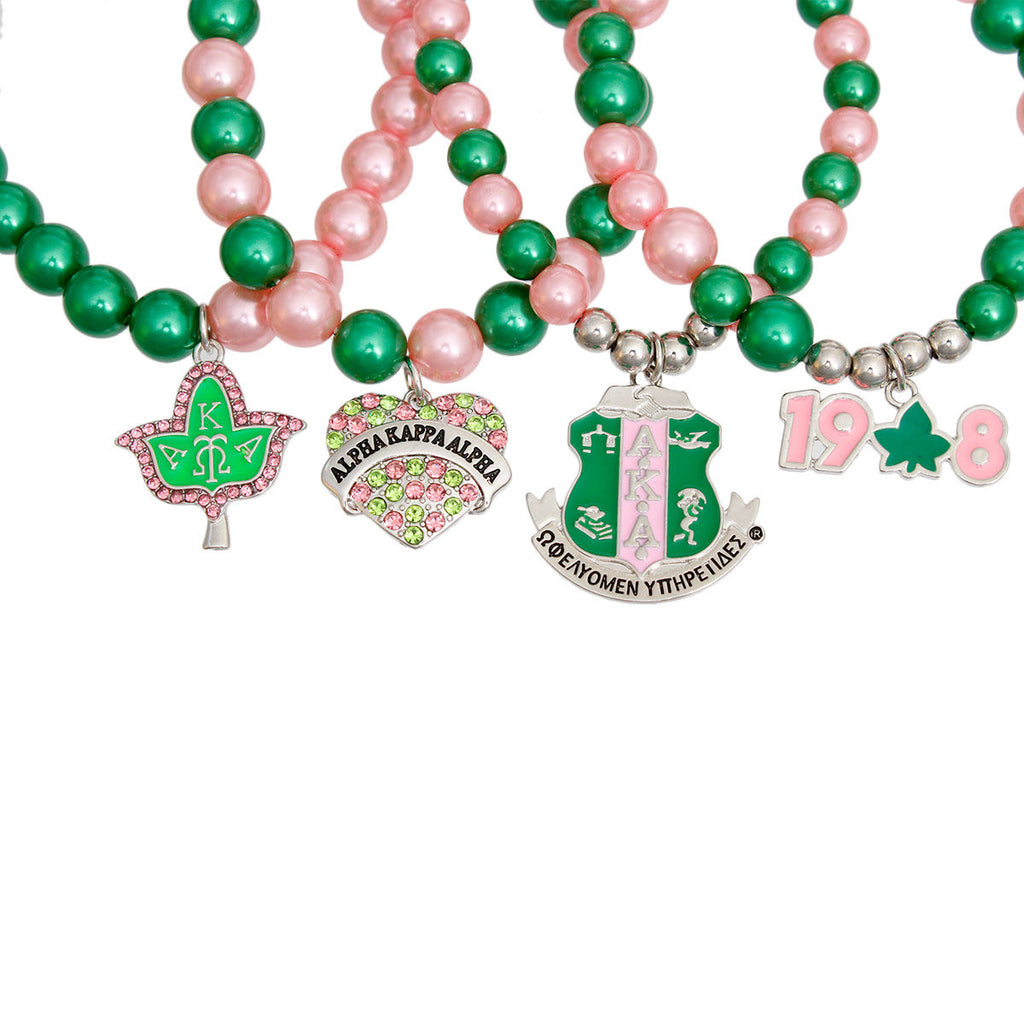AKA Sorority Inspired Pink Green Pearl AKA Bracelets