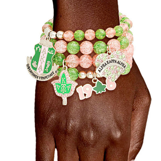 AKA Sorority Inspired Green Pink Charm Bracelets Pink & Green