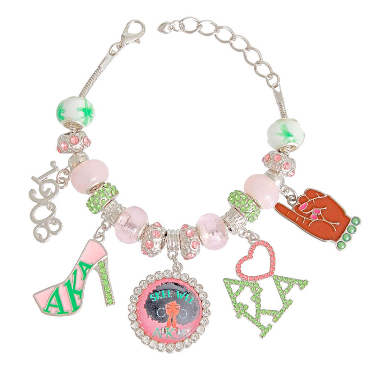 AKA Alpha Kappa Alpha Bracelet Pink Green Sorority Charm Bracelet