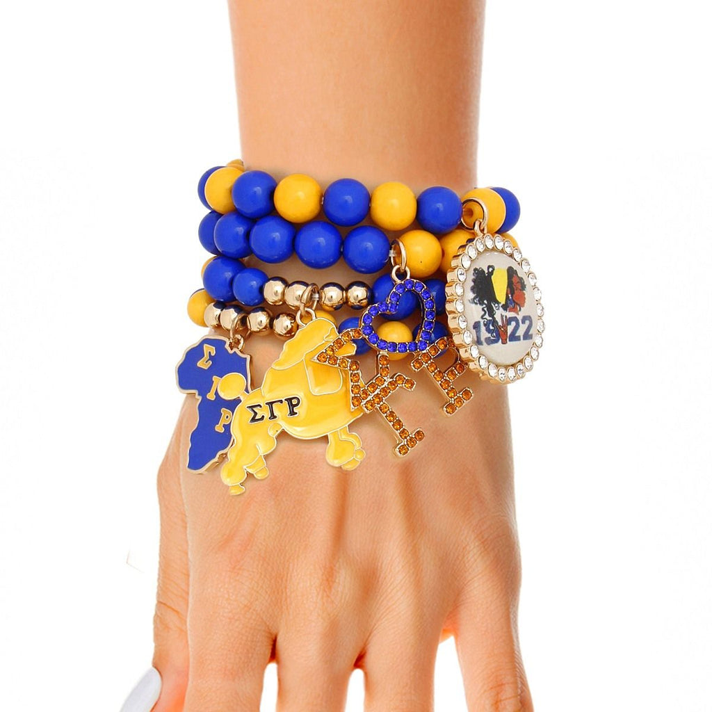 SGRHO Sorority Inspired Bracelet Blue Gold Ball Bead Charm Bracelets