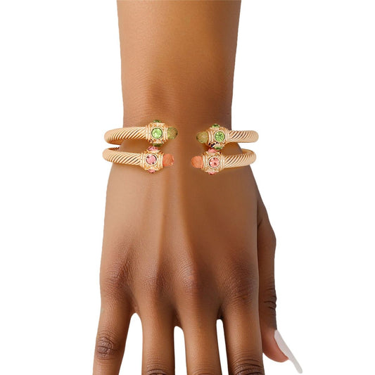 AKA Alpha Kappa Alpha Inspired Pink Green Gold Crystal Cable Bangle Bracelets