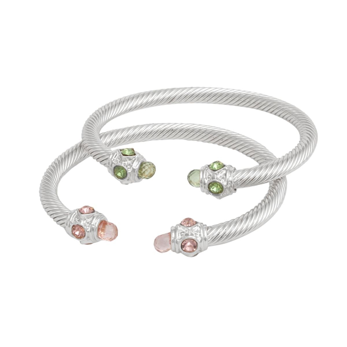 AKA Pink Green Crystal Cable Bangle Bracelet Set Pink & Green