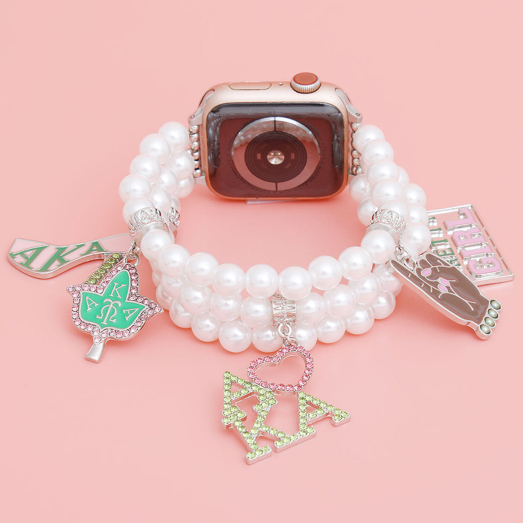 Alpha Kappa Alpha AKA Sorority White Pearl Apple Watch Band for Women