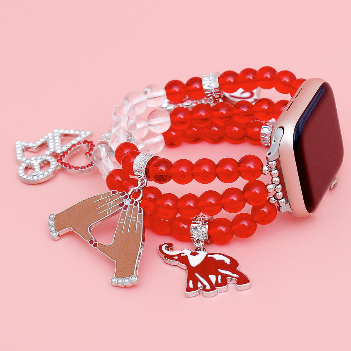 DST Delta Sigma Theta Sorority Red Clear Bead Watch Band for Women