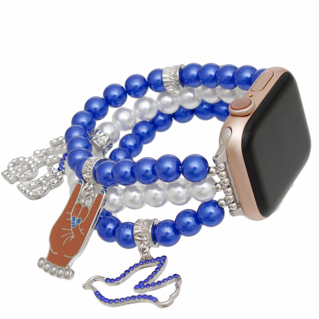ZPB Zeta Phi Beta Sorority Blue White Pearl Apple Watch Band for Women