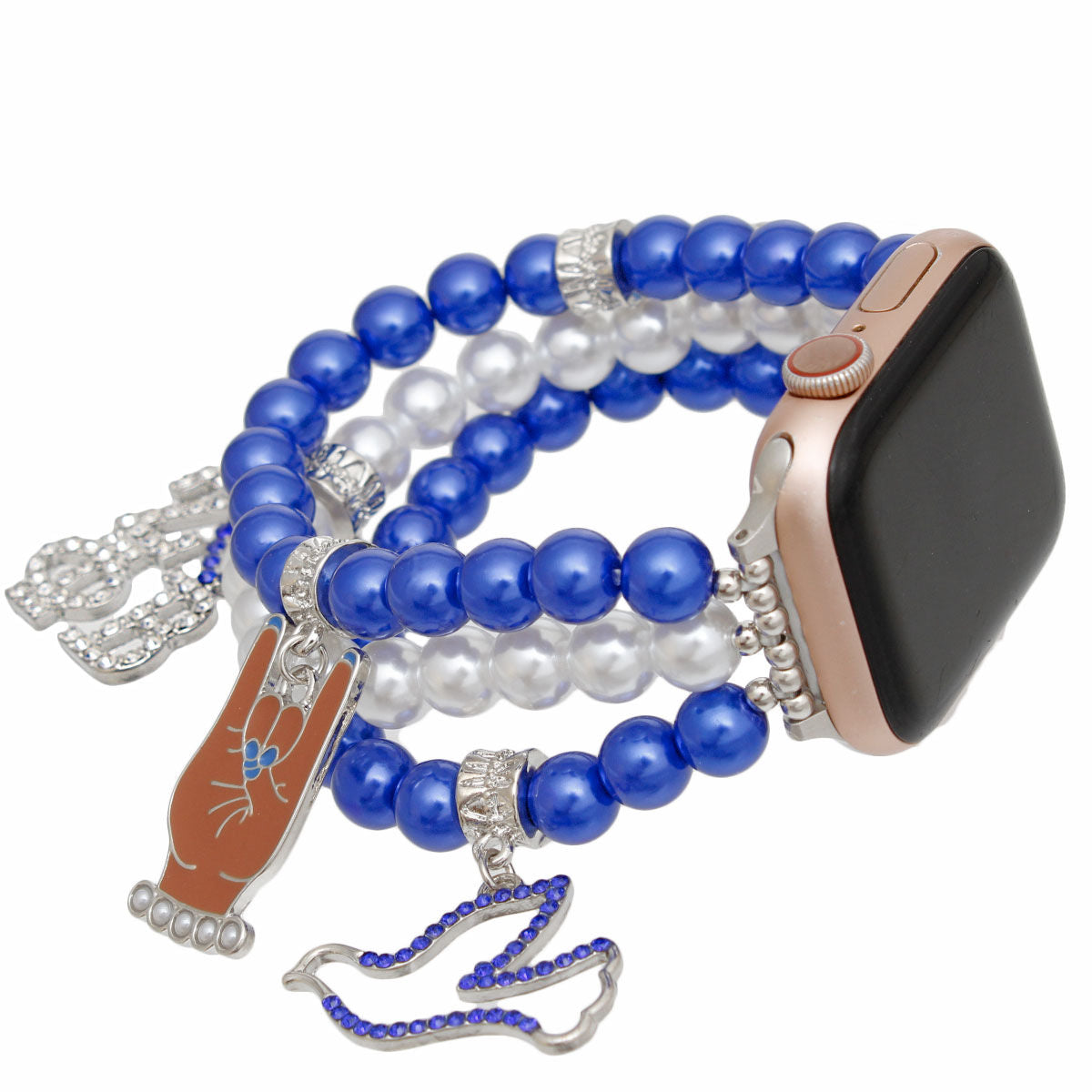 ZPB Zeta Phi Beta Sorority Blue White Pearl Apple Watch Band for Women