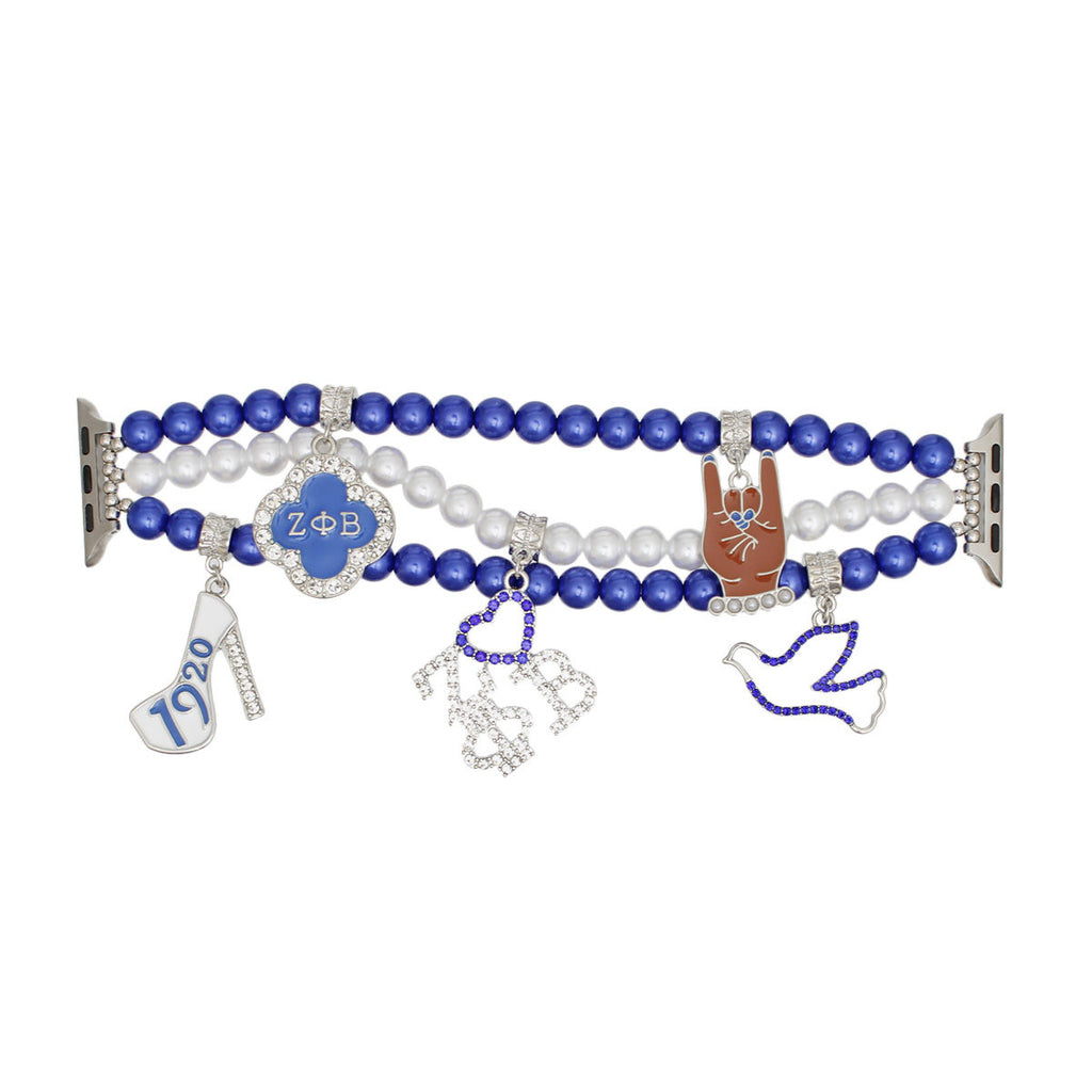 ZPB Sorority Blue White Pearl Watch Band for Women Zeta Phi Beta