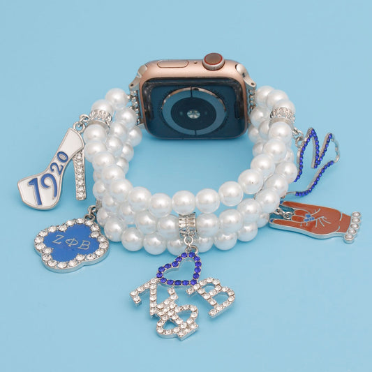 ZPB Sorority White Pearl Watch Band for Women Zeta Phi Beta