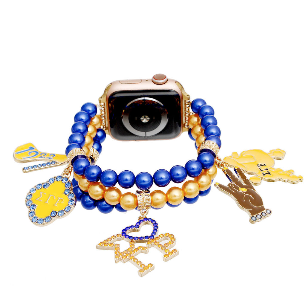 SGRHO Sorority Gold Blue Pearl Apple Watch Band Sigma Gamma Rho Women