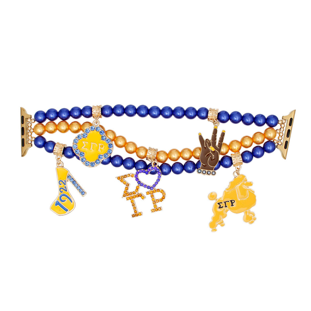 SGRHO Sigma Gamma Rho Sorority Gold Blue Pearl Apple Watch Band Women