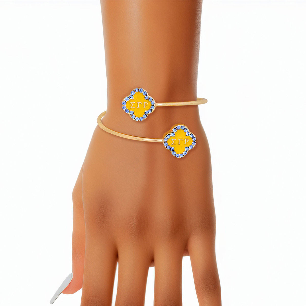SGRHO Bracelet Sorority Rhinestone Gold Clover Open Bangle