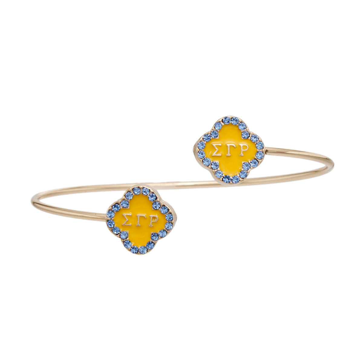 Sigma Gamma Rho SGRHO Sorority Rhinestone Gold Clover Open Bangle