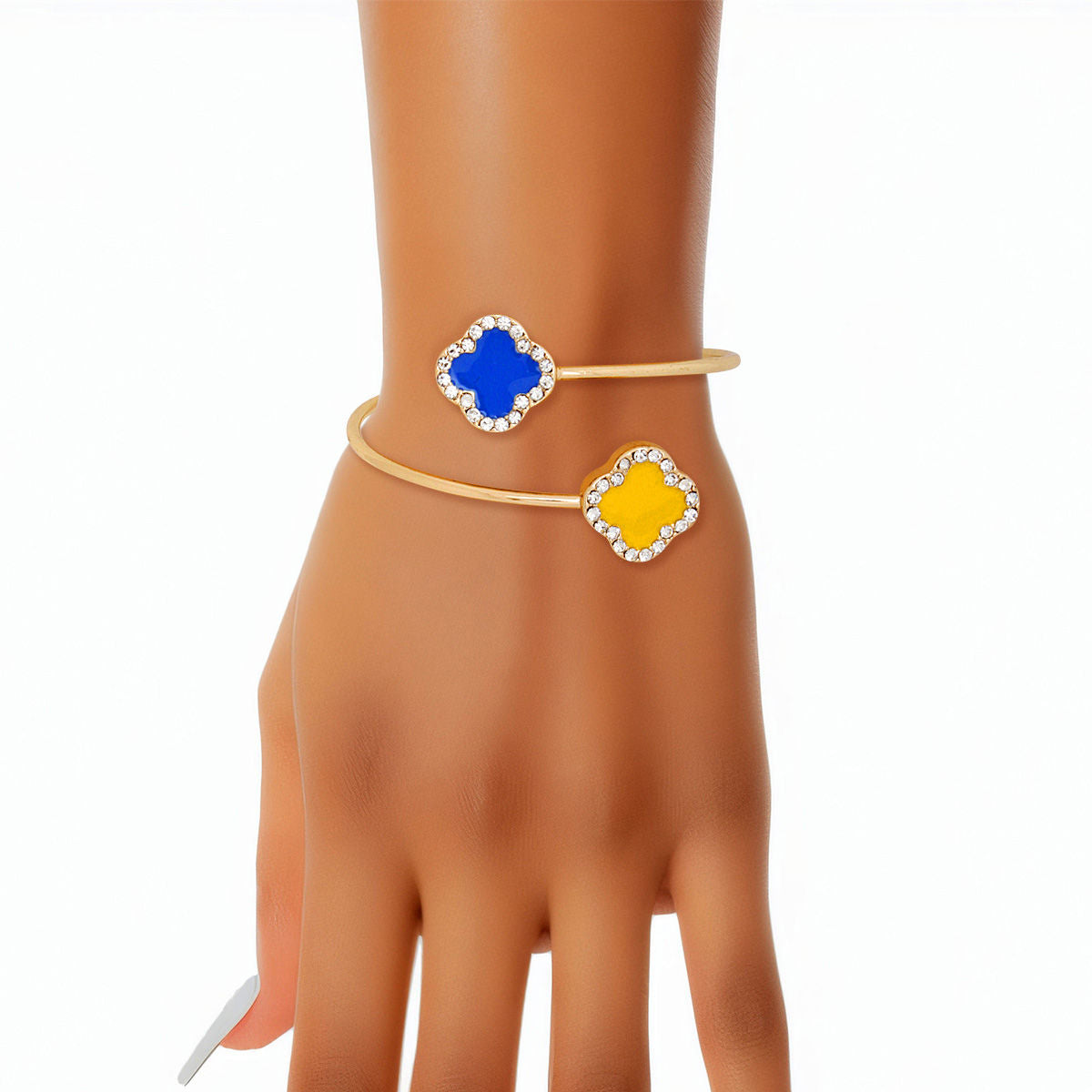 SGRHO Sorority Blue Gold Stone Clover Open Bangle Bracelet