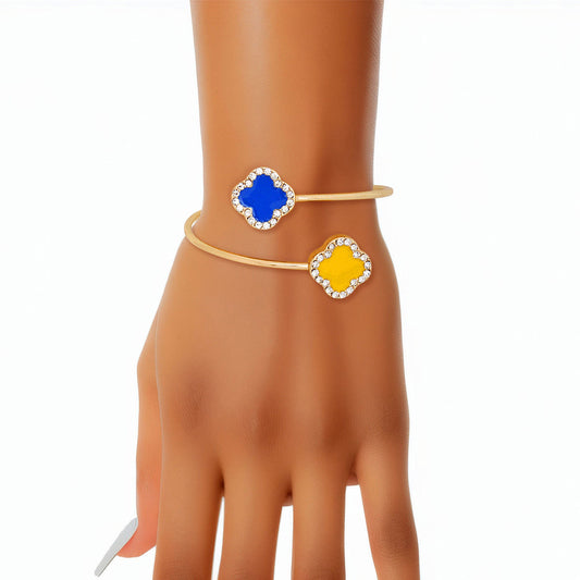 SGRHO Sorority Blue Gold Stone Clover Open Bangle Bracelet