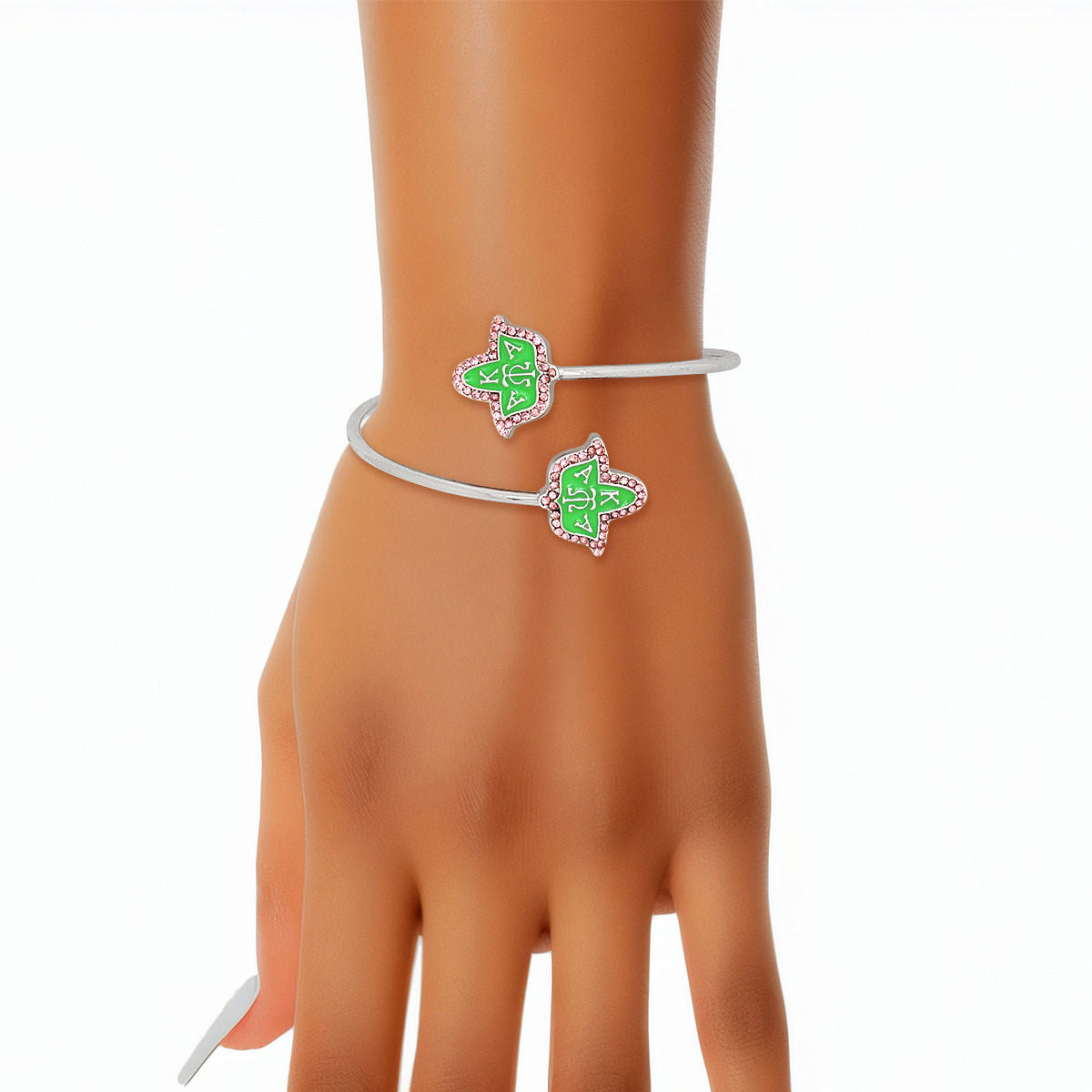 AKA Alpha Kappa Alpha Sorority Bracelet Pink Green Ivy Leaf Open Bangle