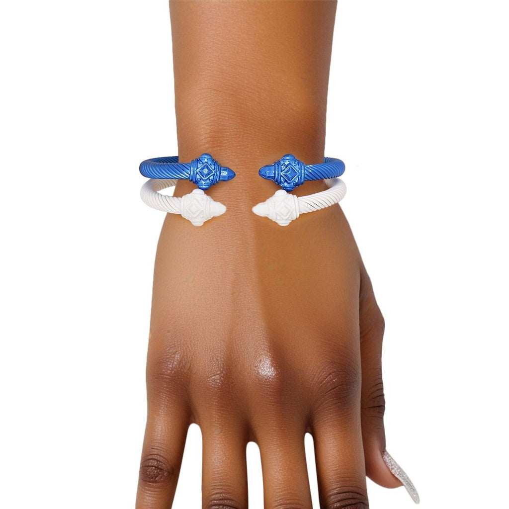 ZPB Zeta Bracelets Zeta Phi Beta Sorority Inspired Blue White Pointed Cable Bangle Set