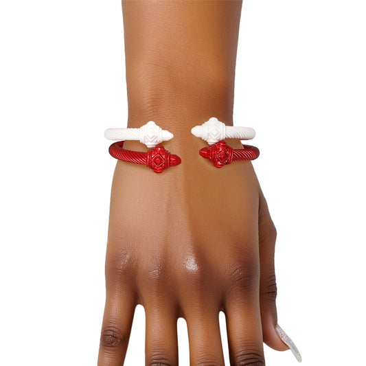 DST Sorority Inspired Bracelet Red White Pointed Cable Bangle Set
